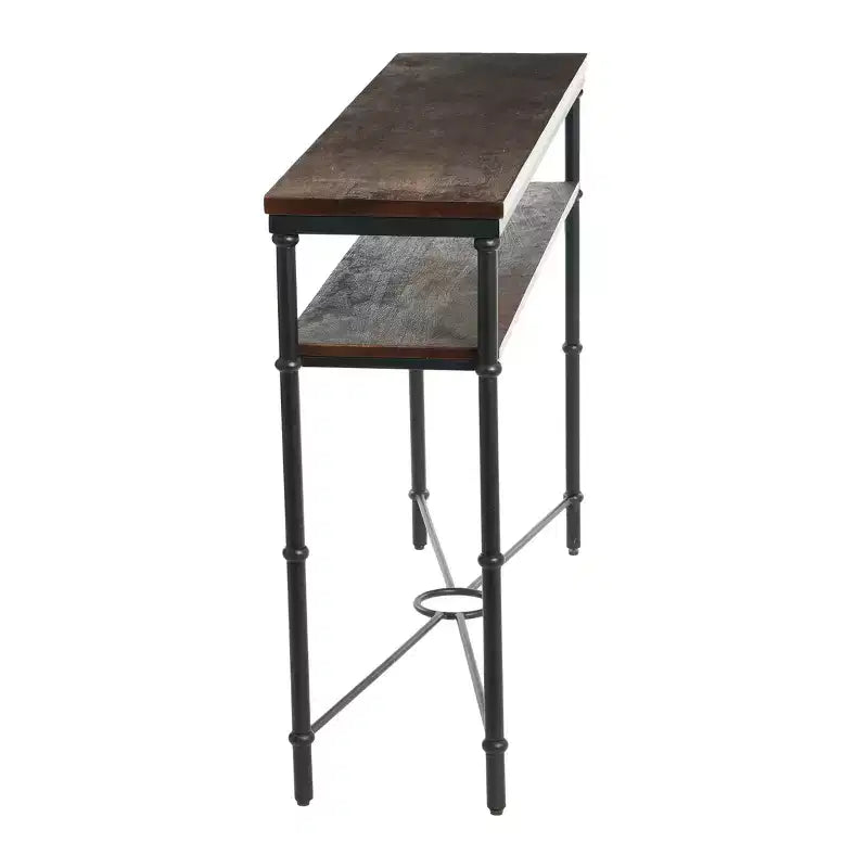 Console Saratoga Storied Home grise : pieds industriels en fer, acacia massif, design peu encombrant