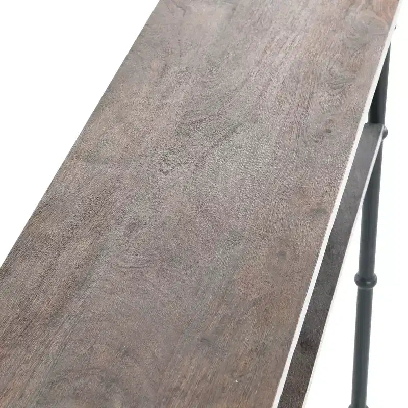 Console Saratoga Storied Home grise : pieds industriels en fer, acacia massif, design peu encombrant