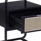 Table d'appoint Colson 19" finition noire - Meubles Acme : 24" de haut, plateau en verre, cadre en métal, tiroir de rangement