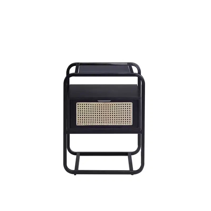 Table d'appoint Colson 19" finition noire - Meubles Acme : 24" de haut, plateau en verre, cadre en métal, tiroir de rangement