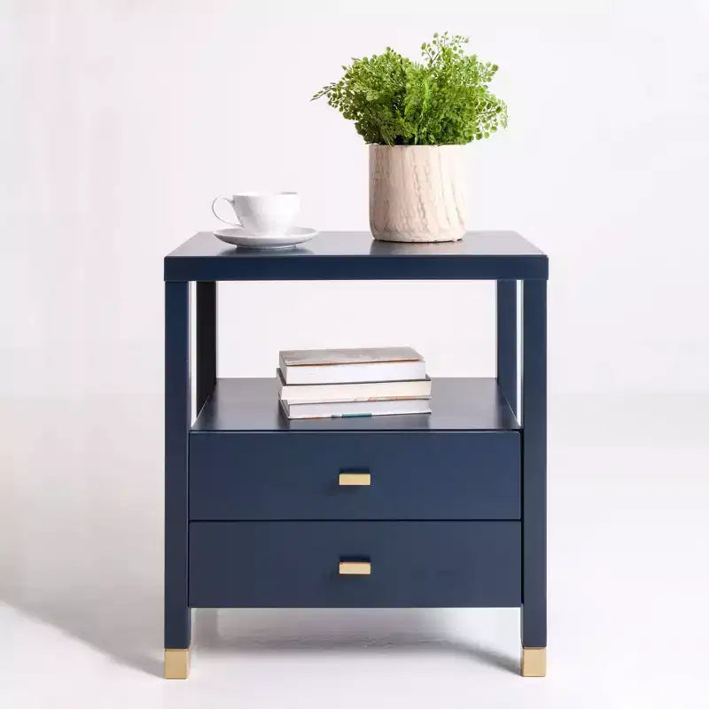 Table d'appoint Hooper Accent de East at Main, bleu marine : Structure en bois, forme rectangulaire, deux tiroirs