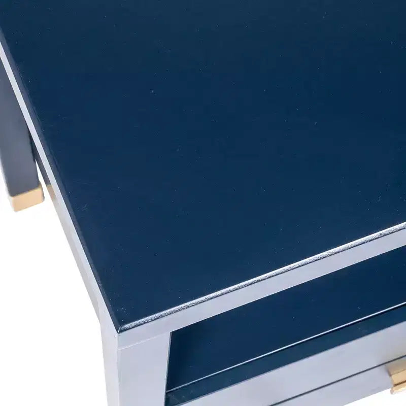 Table d'appoint Hooper Accent de East at Main, bleu marine : Structure en bois, forme rectangulaire, deux tiroirs