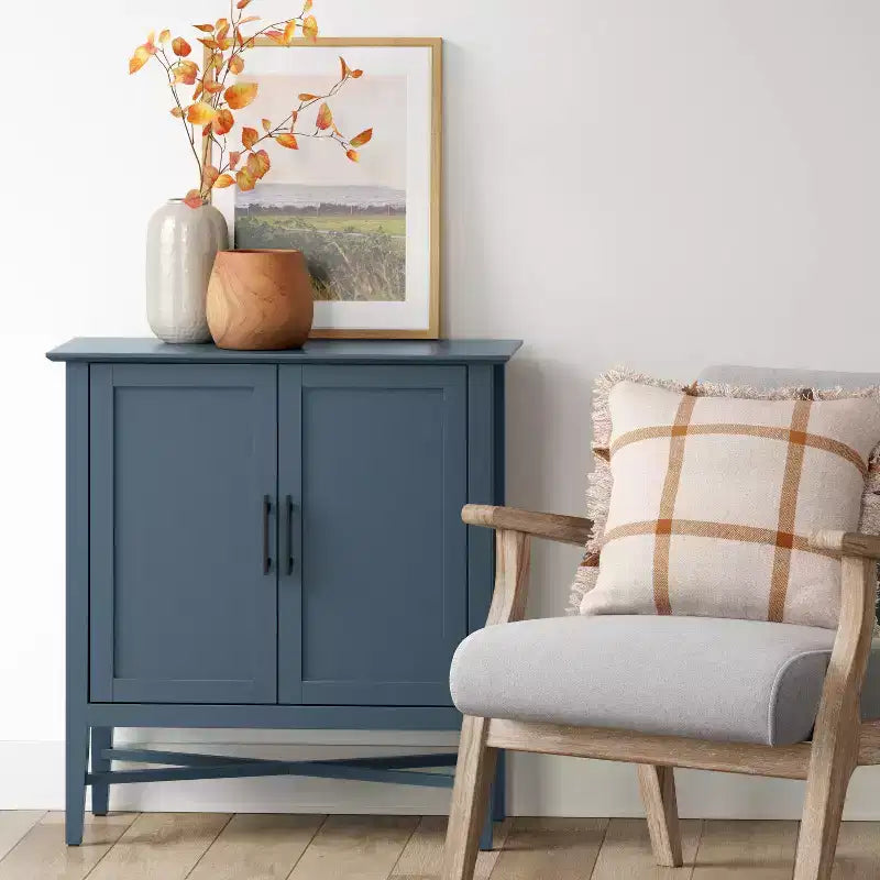 Meuble de rangement Elloree bleu marine - Threshold™ : Organiseur de bureau avec intérieur compartimenté, cadre en pin