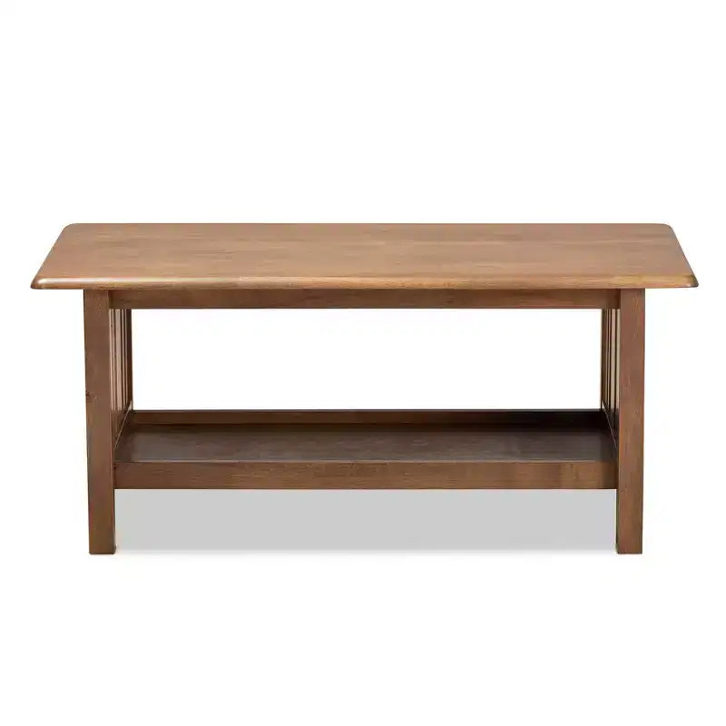 Table basse rectangulaire en bois Rylie marron - Baxton Studio : Style Mission, étagère de rangement inférieure