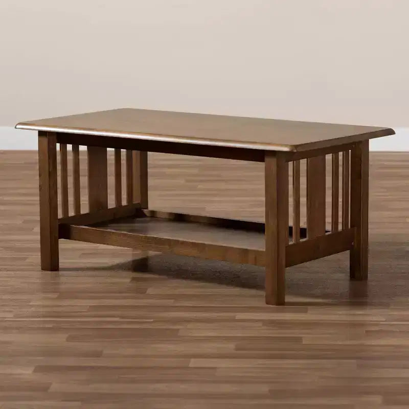 Table basse rectangulaire en bois Rylie marron - Baxton Studio : Style Mission, étagère de rangement inférieure
