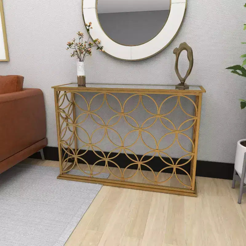 Olivia & May Console Rectangulaire Traditionnelle Moderne en Métal Doré : Entrée Élégante, Design Étroit