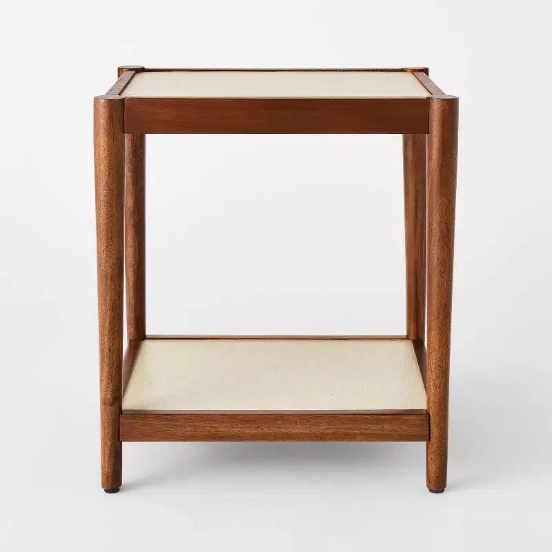 Table d'appoint en lin naturel avec étagère marron acajou – Threshold™ conçue avec Studio McGee