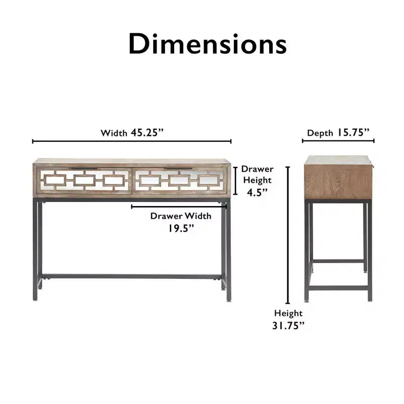 Hayworth Table Console Miroir Grise - Finch : Rangement Moderne avec Tiroirs, Finition Antique