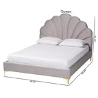 Lit plateforme avec tête de lit coquillage en velours Baxton Studio Queen Size Acosta Gris clair/Or
