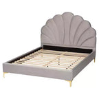 Lit plateforme avec tête de lit coquillage en velours Baxton Studio Queen Size Acosta Gris clair/Or