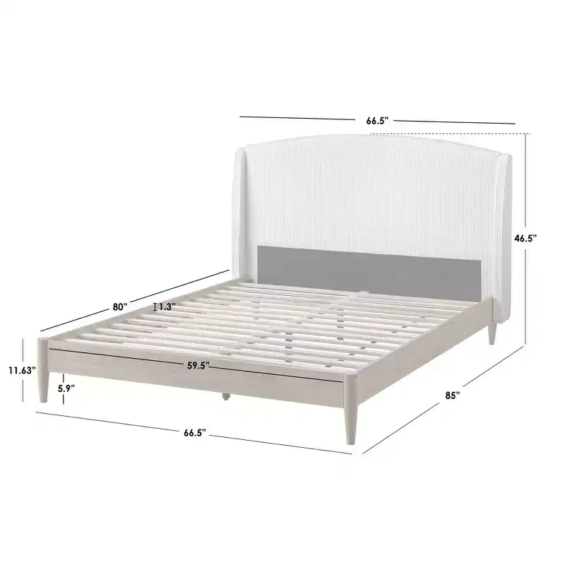 Lifestorey Catalina Lit plateforme en velours côtelé, grand format, blanc