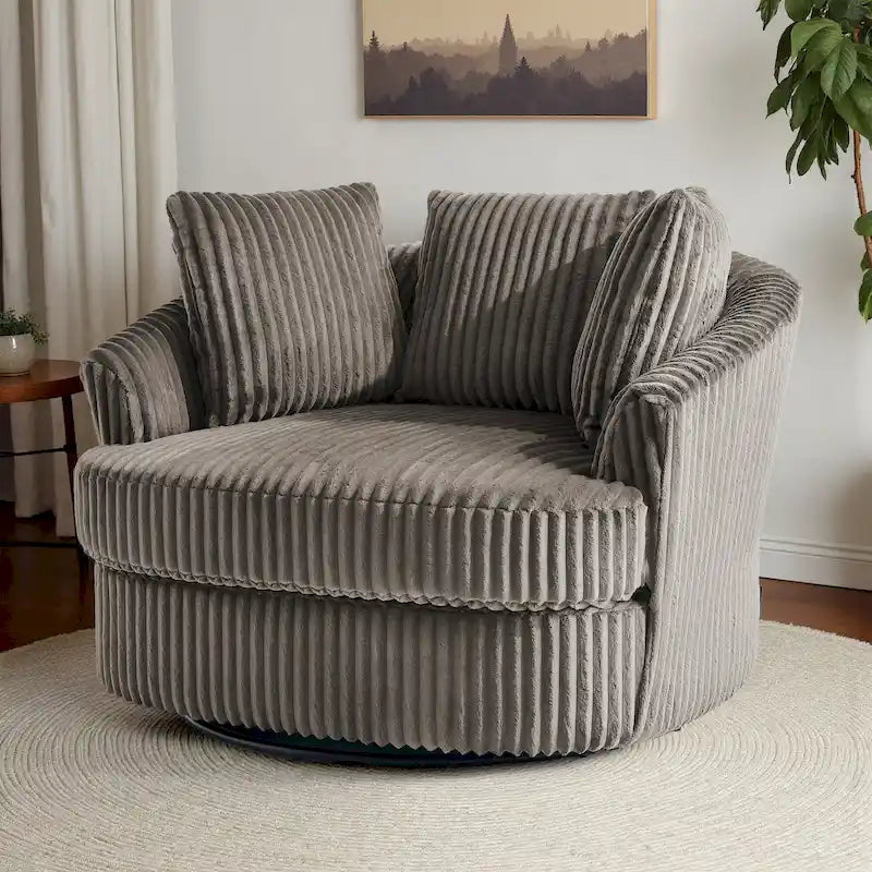 Fauteuil pivotant rond surdimensionné en velours côtelé avec accoudoirs encastrés 43 W