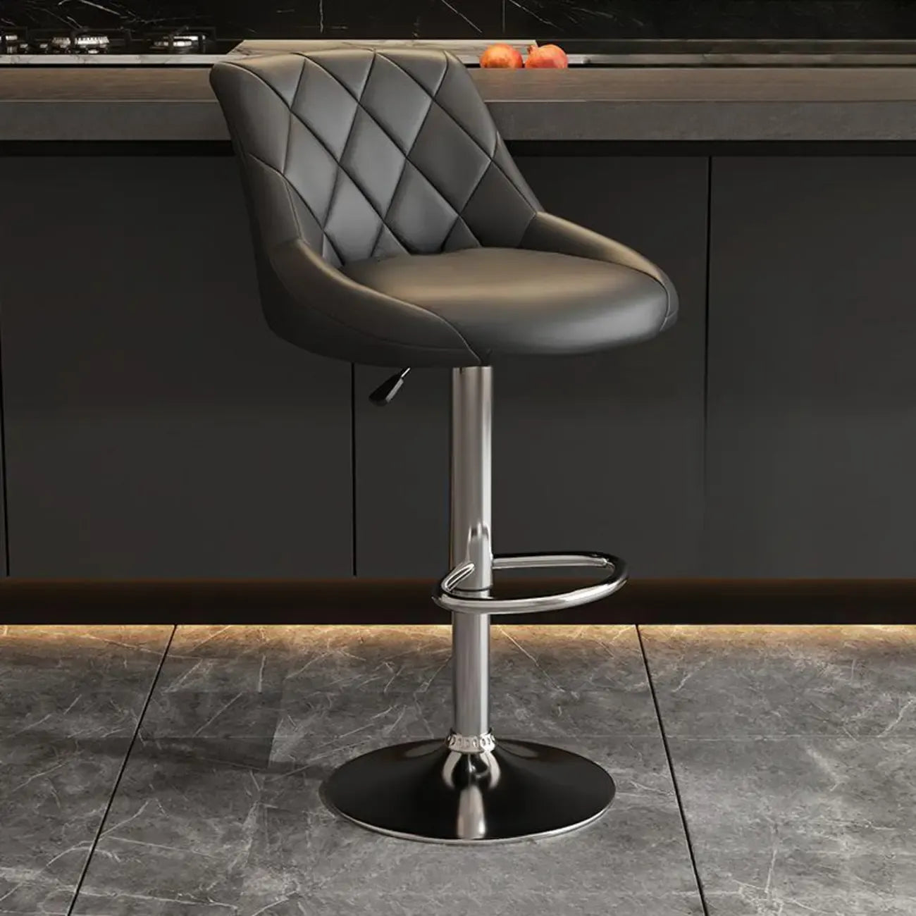 Tabouret de bar pivotant, capitonné en losanges, réglable, cuir PU noir et rouge