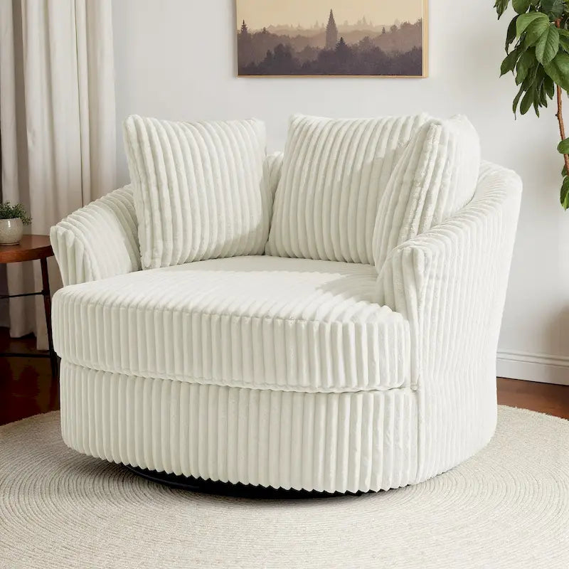Fauteuil pivotant rond surdimensionné en velours côtelé avec accoudoirs encastrés 43 W
