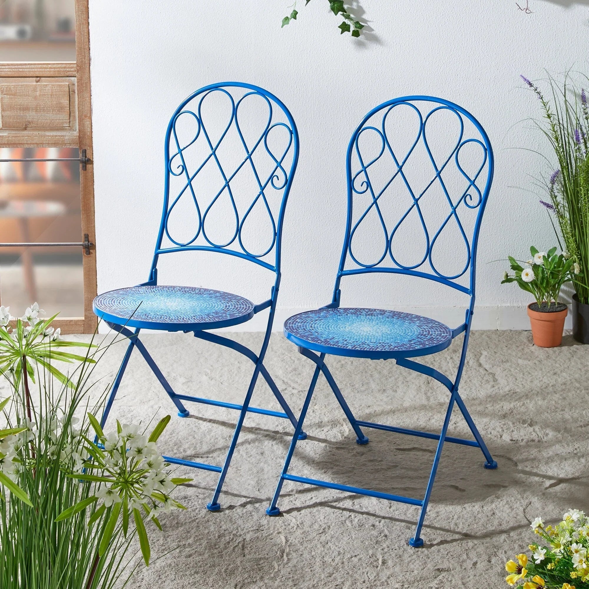 Ensemble bistrot pliant en métal Glitzhome pour extérieur, 3 pièces, table et chaises de patio