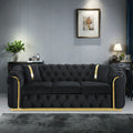 Canapé 3 places Velvet 90,6 po avec 2 oreillers, coussins haute densité, accents dorés et oreillers