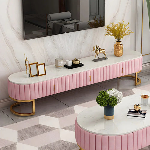 Meuble TV de rangement 79 Glam en marbre gris avec pieds