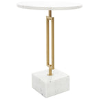Table d'appoint géométrique en marbre avec support rectangulaire en métal doré - Blanc - Roche River Decor
