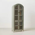 Grooved Wood with Glass 4 Door Arch Cabinet Sage Green - Hearth & Hand™ with Magnolia