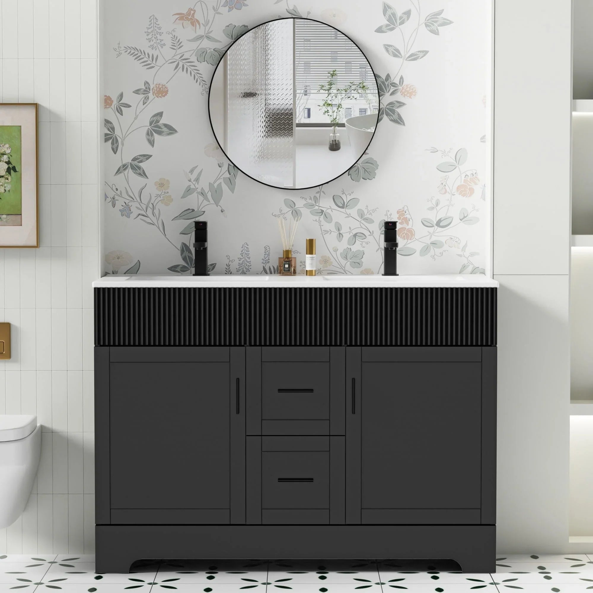 Meuble-lavabo de salle de bain Wavy Line 30/36/48 avec évier et robinet