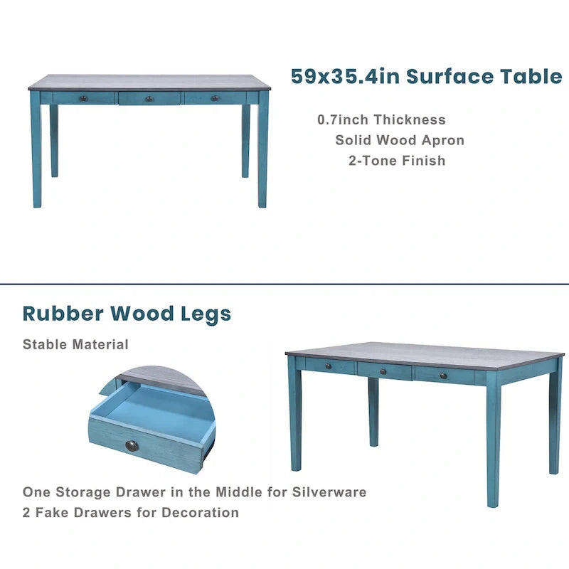 Ensemble de salle à manger 6 pièces en bois avec 4 chaises et un banc, table avec tiroir