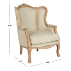Fauteuil à oreilles Safavieh Couture Kali en chêne et lin naturel - 34 larg. x 34 prof. x 40 haut.