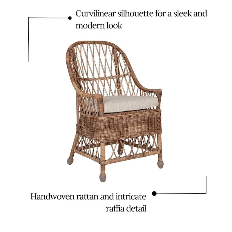 Chaise de salle à manger capitonnée en rotin curviligne Bayside par East at Main - 22x23x39