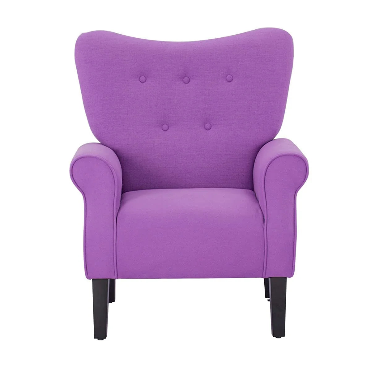 Fauteuil d'appoint moderne Erommy, fauteuil à dossier haut, canapé simple en tissu rembourré avec boutons et pieds en bois pour salon