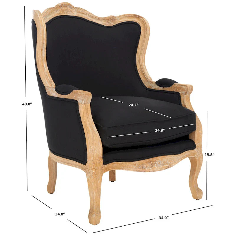 Fauteuil à oreilles Safavieh Couture Kali en chêne et lin naturel - 34 larg. x 34 prof. x 40 haut.