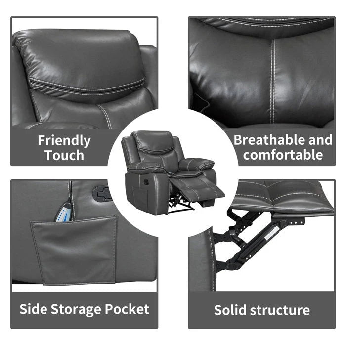 Fauteuil inclinable massant et chauffant en cuir, assise large et durable
