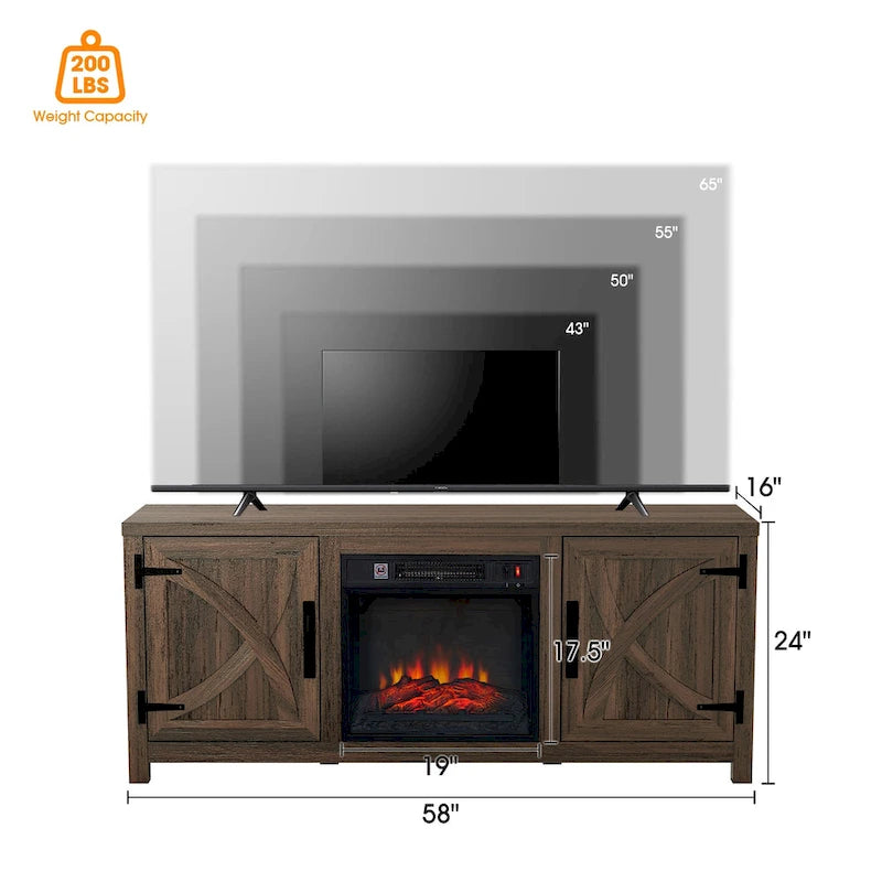 Meuble console de 147 cm avec foyer électrique pour téléviseurs jusqu'à 65 pouces