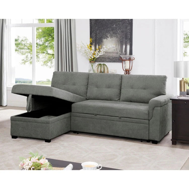Canapé d'angle réversible avec lit gigogne, méridienne de rangement, pieds durables,