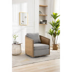 Fauteuil pivotant, fauteuil d'appoint rond confortable, fauteuil club pivotant à 360 degrés, fauteuil de loisirs avec cadre en rotin tressé