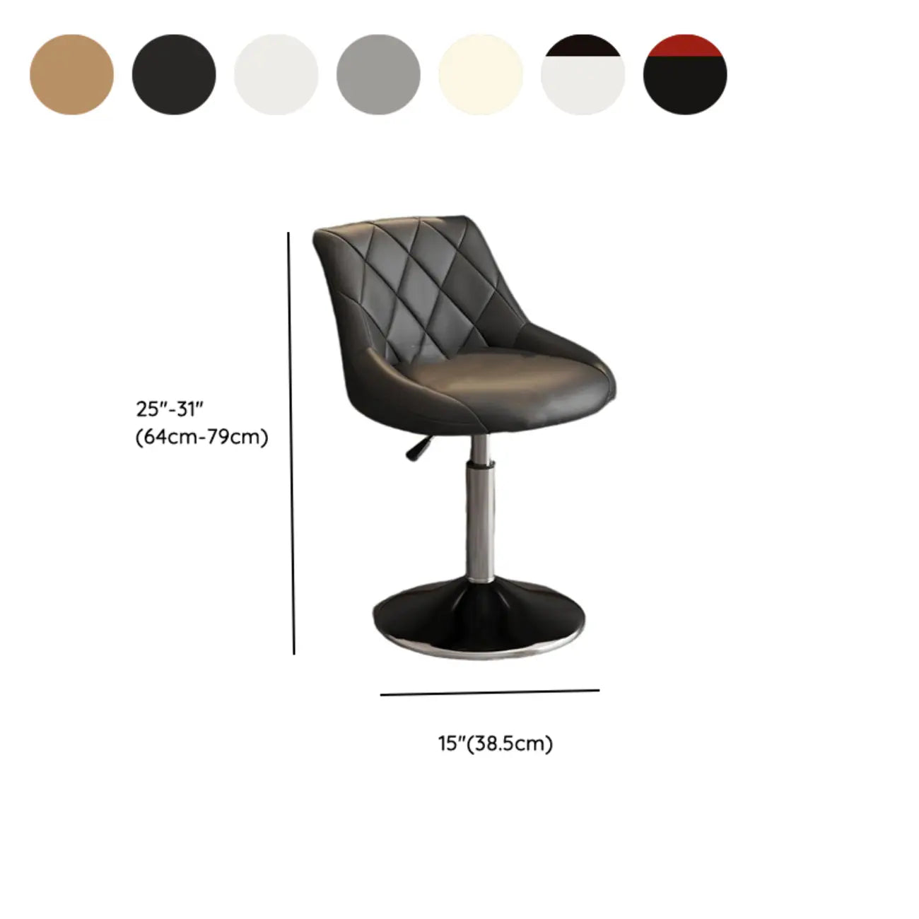 Tabouret de bar pivotant, capitonné en losanges, réglable, cuir PU noir et rouge