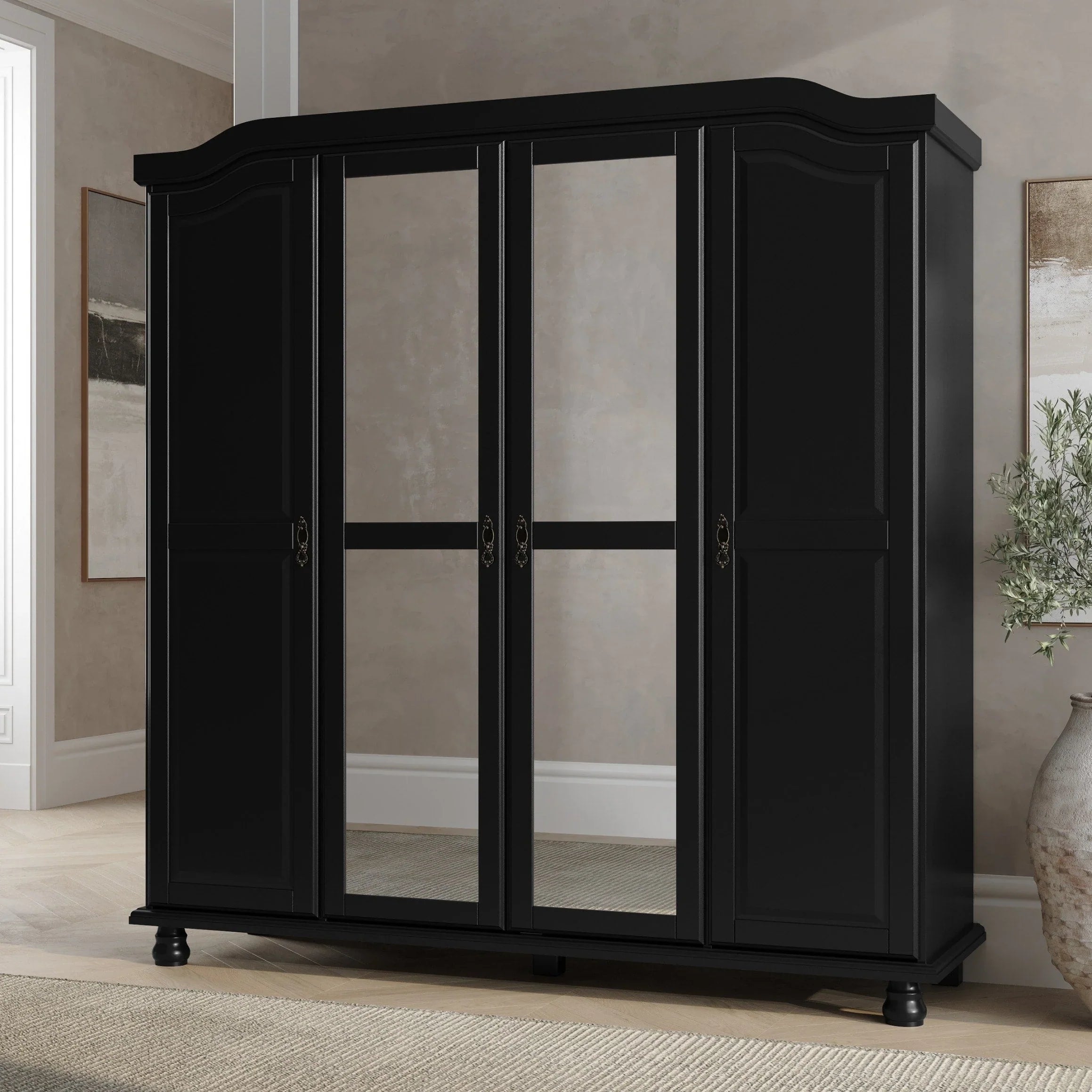 Palace Imports Kyle Armoire 4 portes 100 % en bois massif avec portes en bois massif ou portes miroir