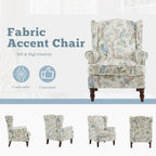 Fauteuil d'appoint moderne Erommy, fauteuil à dossier haut, canapé simple en tissu rembourré avec boutons et pieds en bois pour salon