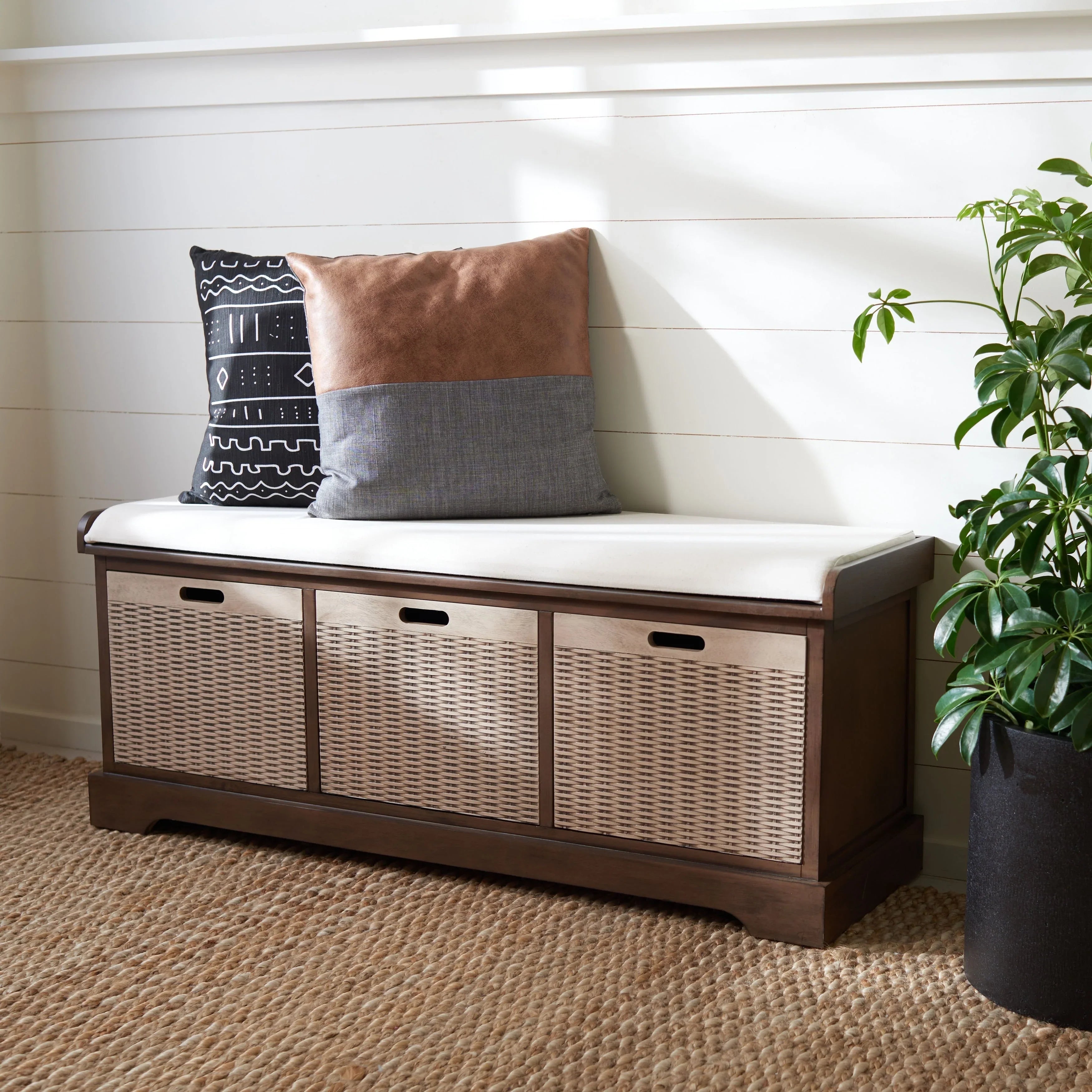 Banc de rangement SAFAVIEH Fiorello 3 tiroirs avec coussin - 47,3 L x 15 P x 19 H - 47Lx15Px19H