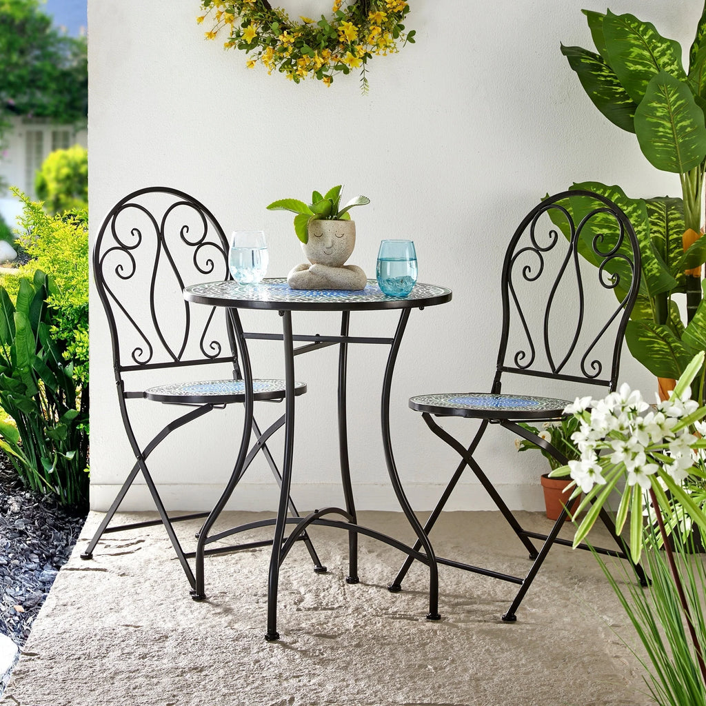 Ensemble bistrot pliant en métal Glitzhome pour extérieur, 3 pièces, table et chaises de patio