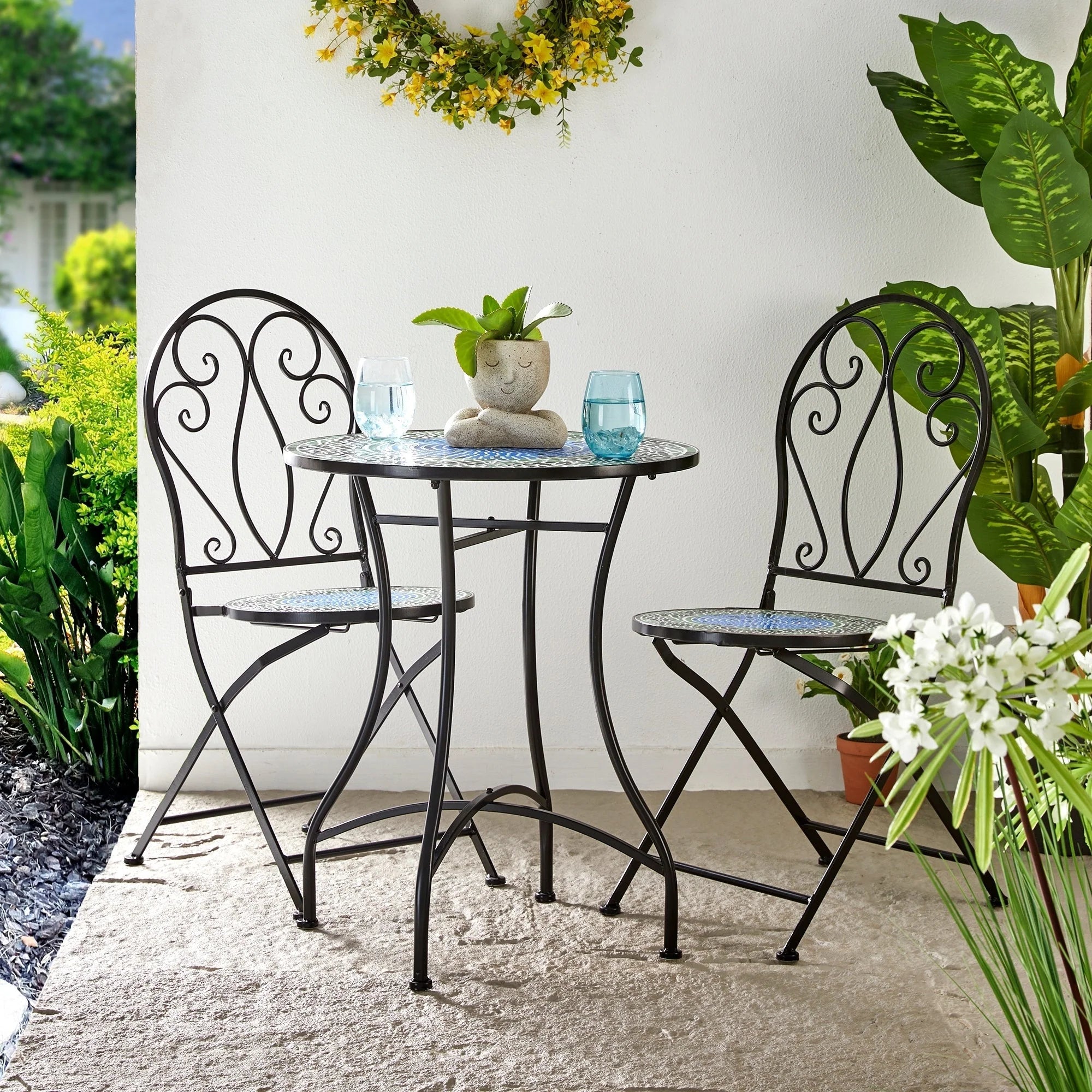 Ensemble bistrot pliant en métal Glitzhome pour extérieur, 3 pièces, table et chaises de patio