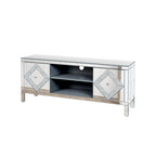 Meuble TV de 150 cm avec portes miroir en losange et rangement pour téléviseurs jusqu'à 65 pouces
