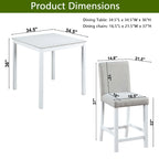 Ensemble de salle à manger moderne 5 pièces avec table carrée hauteur comptoir et 4 chaises rembourrées