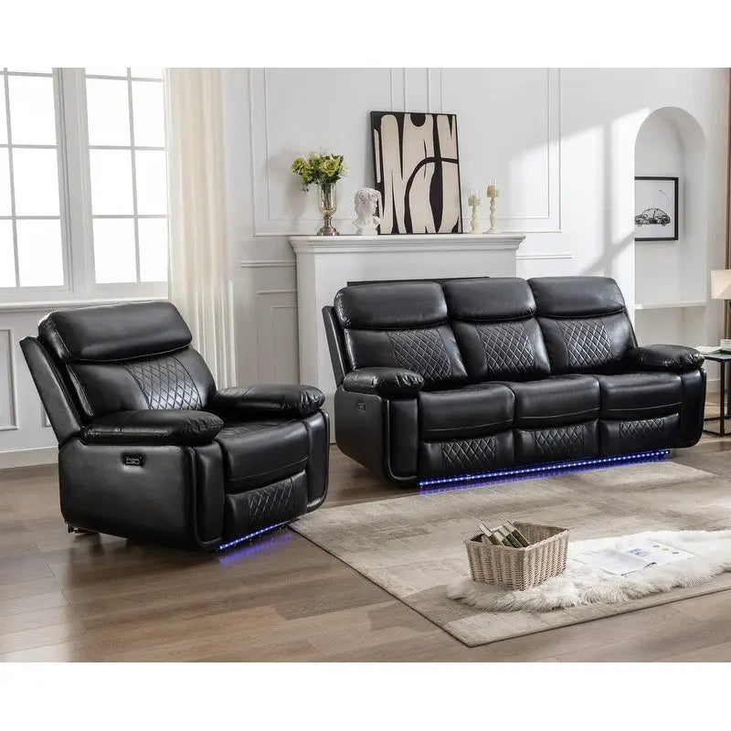 Canapé inclinable électrique avec chargeur sans fil, liseuse, lumière LED pour salon, similicuir, port AC/USB, porte-gobelet, noir