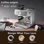 Machine à café semi-automatique avec contrôle intelligent de la température et fonction eau chaude, 30 réglages de mouture