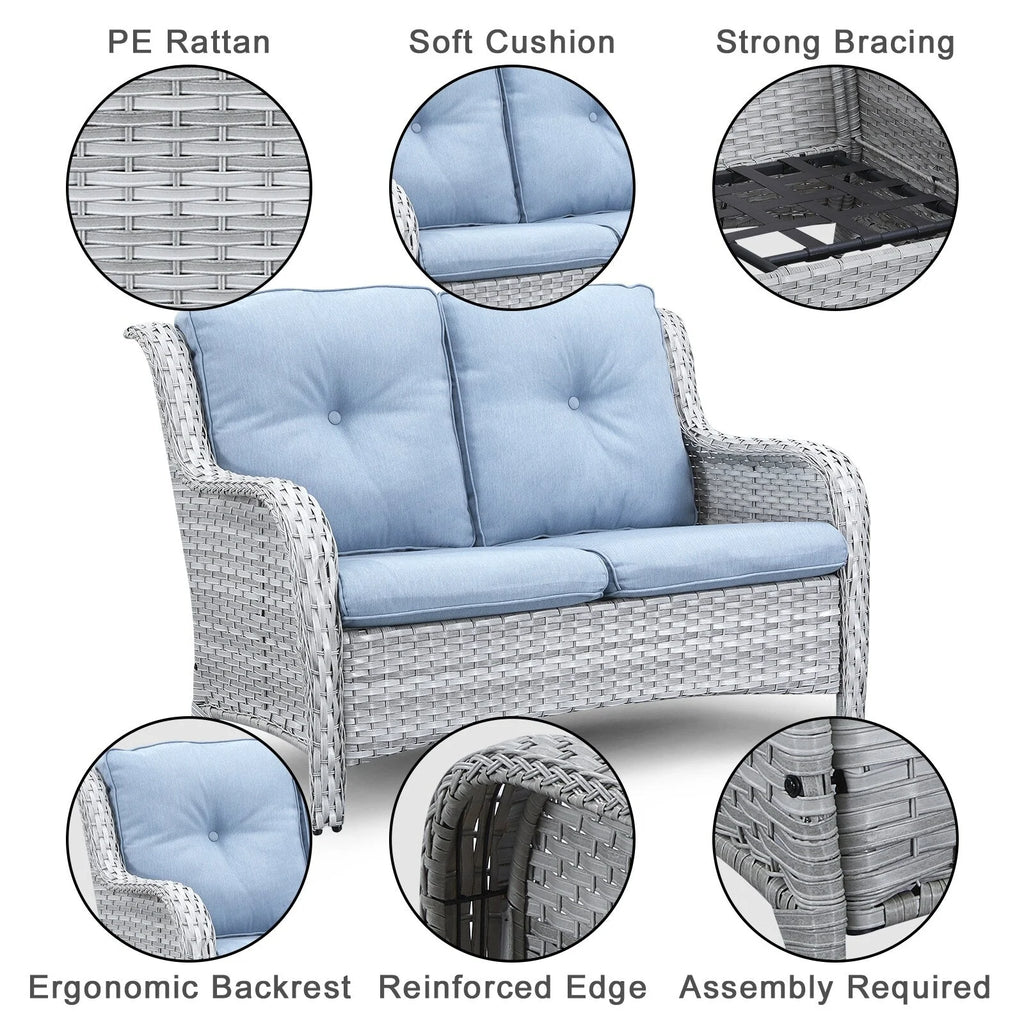 Gymojoy Canapé d'extérieur deux places en rotin Wicker Sofa Set