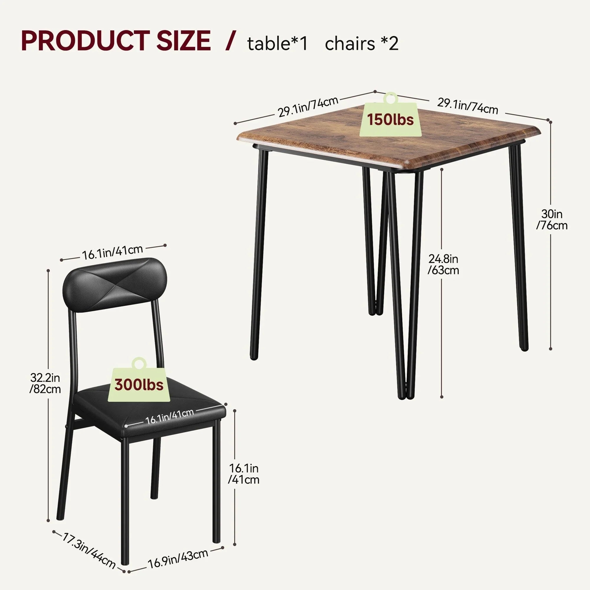 Ensemble table de cuisine et chaises pour salle à manger - 3 pièces