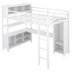 Lit mezzanine en métal blanc cassé avec bureau et armoire - Grand lit