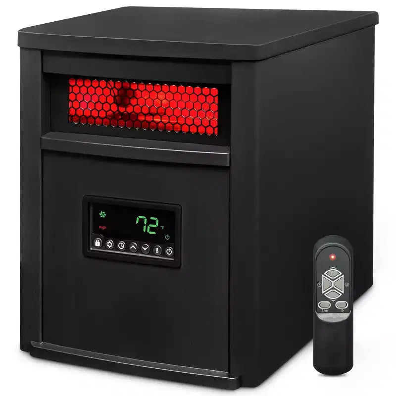 LifeSmart LifePro 1500W Portable Electric Infrared Quartz Indoor Space Heater with 8 Adjustable Heating Elements and Remote Control, Black