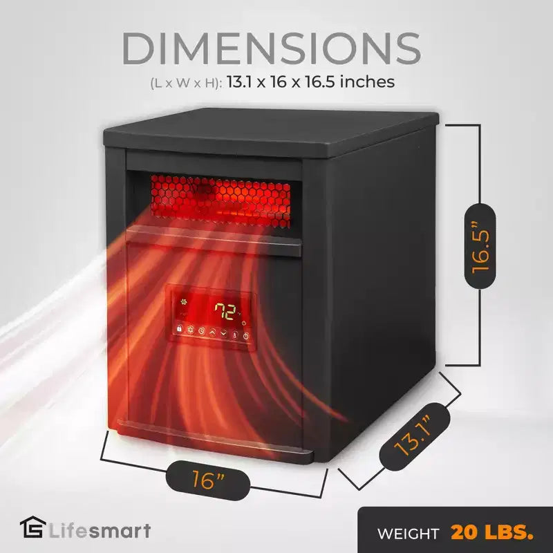 Chauffage d'appoint électrique infrarouge à quartz portable LifeSmart LifePro 1500W avec 8 éléments chauffants réglables et télécommande, noir