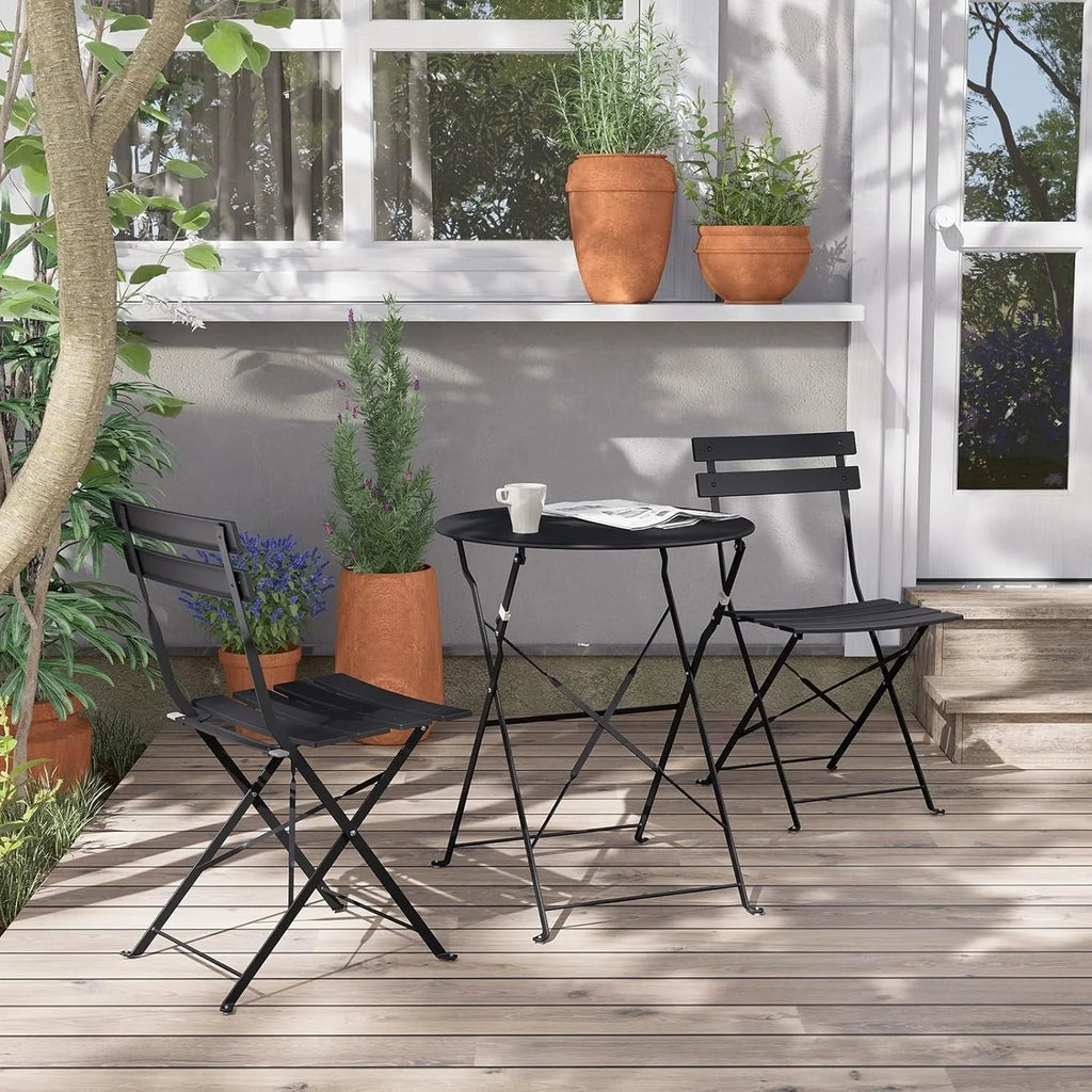 Ensemble bistrot pliant en métal 3 pièces, salon de conversation intérieur/extérieur résistant aux intempéries pour patio, cour, jardin