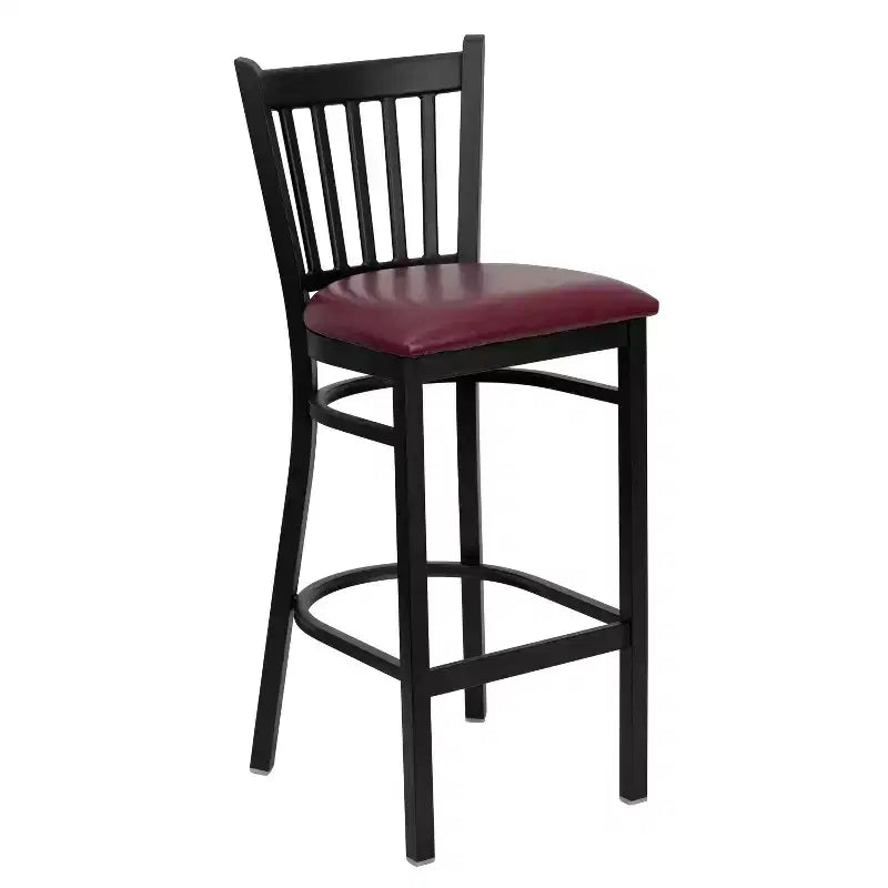 Tabouret de bar de restaurant en métal noir à dossier vertical Flash Furniture